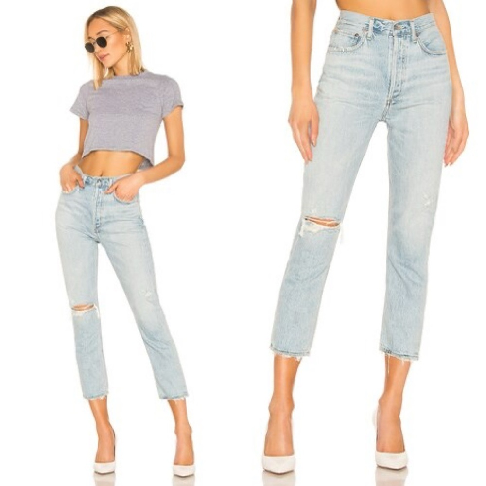 AGOLDE Riley High Rise Straight Crop Distressed Jeans Size 28 100% cotton